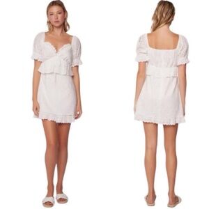 Lost + Wander White Eyelet Puff Sleeve Mini Dress size M